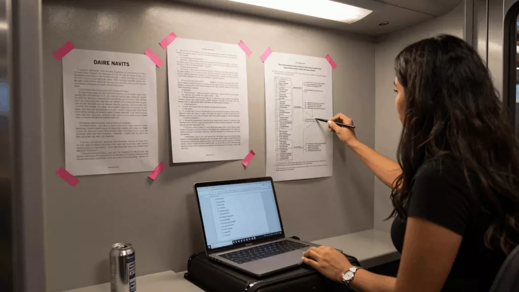 a Latina woman in her late 20s working through Revisar