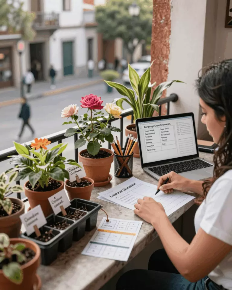 a Latina woman in her late 20s preparing online for Gramática y vocabulario del IELTS para un nivel superior: qué aprender primero