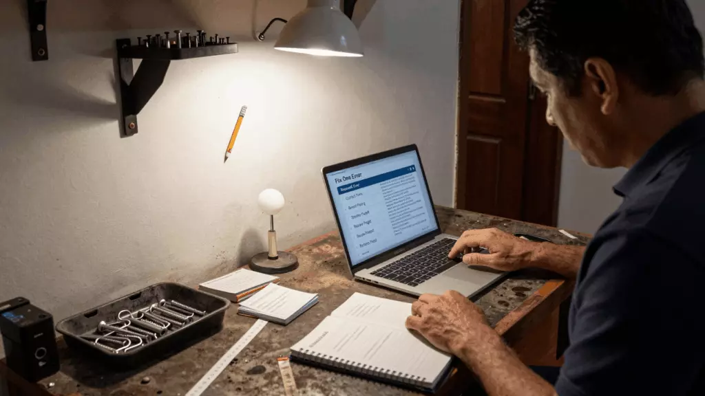 a Latina woman in her late 20s working through Revisar