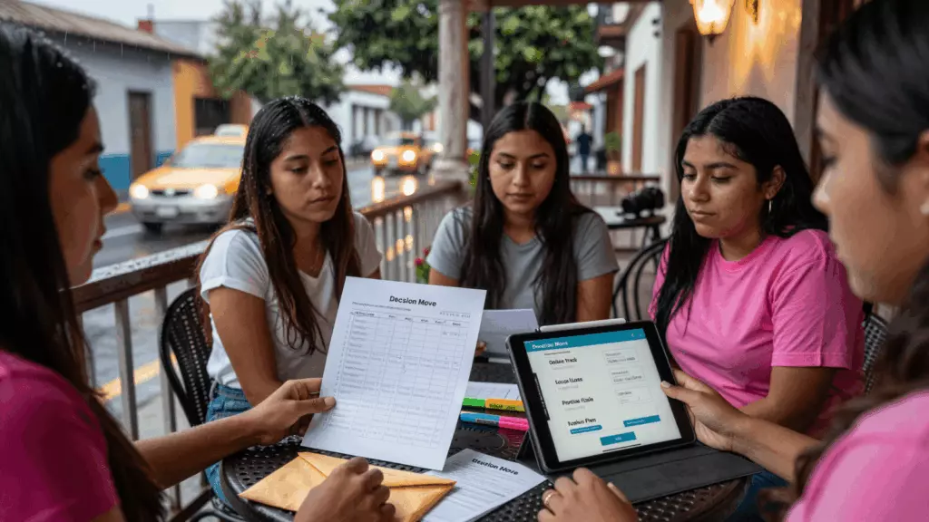 a Latina woman in her late 20s working through Decida