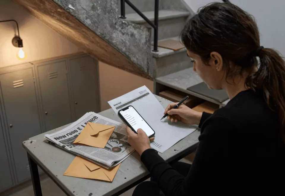 a Persian woman in her late 20s choosing the next IELTS prep step online