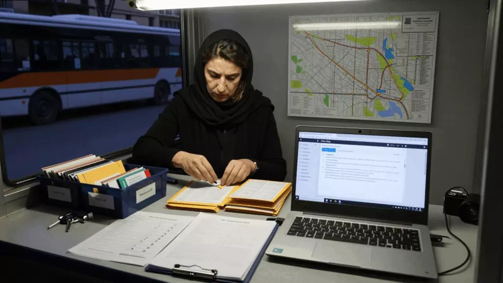 a Persian woman in her late 20s working through مرور