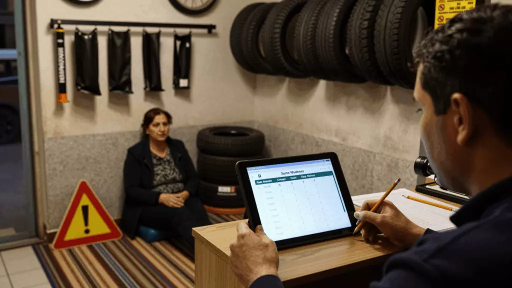 a Persian woman in her late 20s working through آزمون مجدد