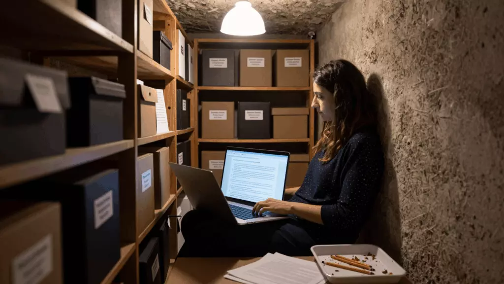 a Persian woman in her late 20s working through Revise