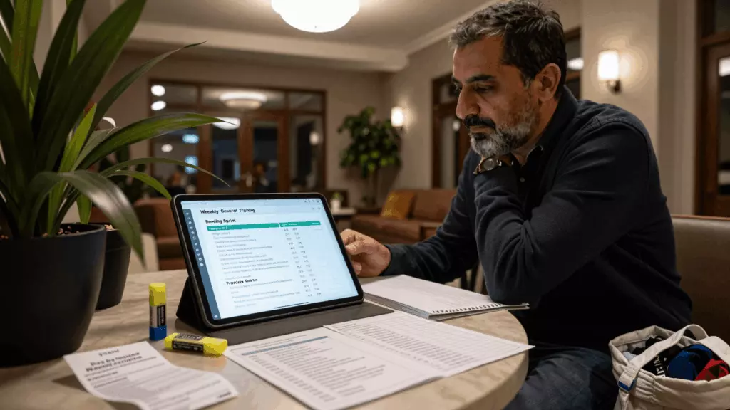 a Persian woman in her late 20s working through آماده کنید