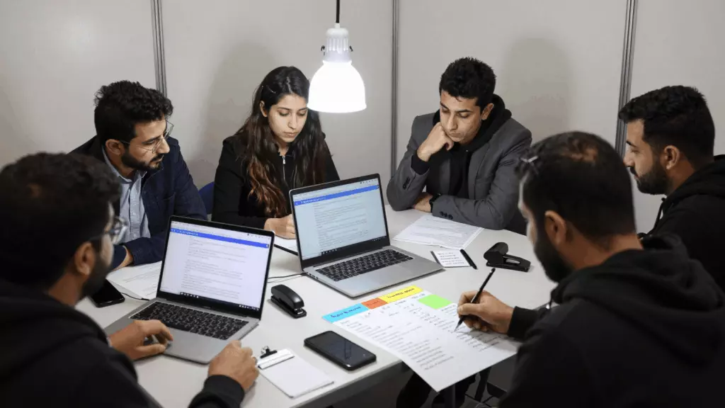 a Persian woman in her late 20s working through مقایسه