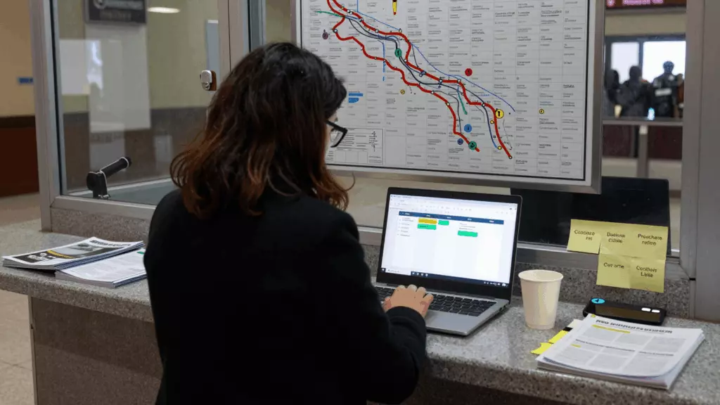 a Persian woman in her late 20s reviewing an IELTS online course workflow