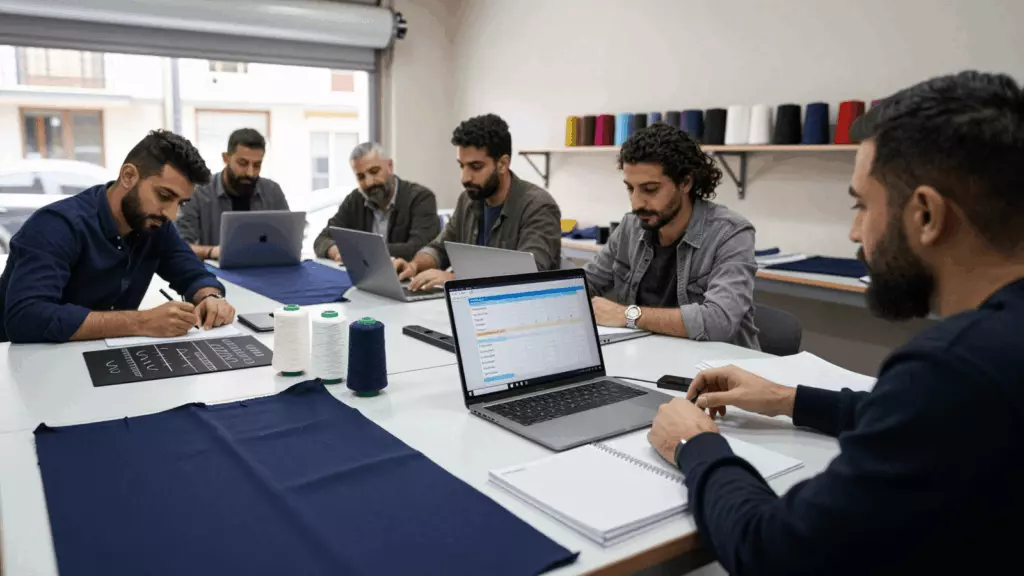 a Persian woman in her late 20s reviewing an IELTS online course workflow