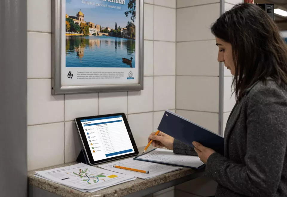 a Persian woman in her late 20s choosing the next IELTS prep step online