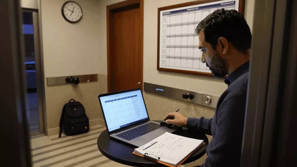 a Persian woman in her late 20s working through آماده کنید