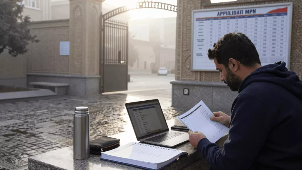 a Persian woman in her late 20s working through آماده کنید