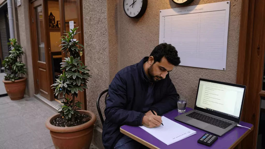 a Persian woman in her late 20s working through پیش نویس