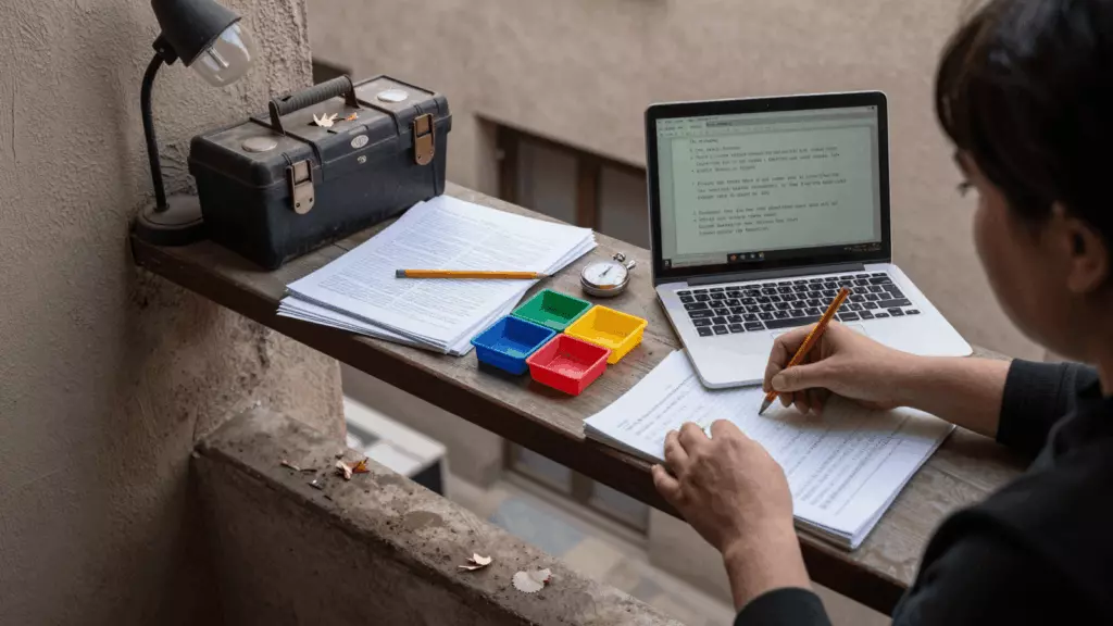 a Persian woman in her late 20s working through مارک