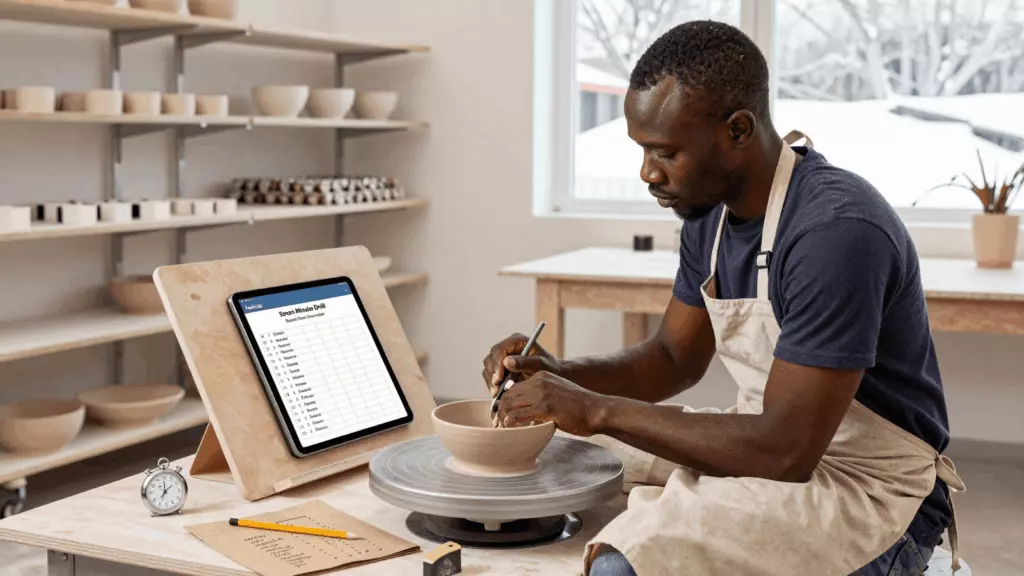 a Francophone African man in his late 20s working through Étude