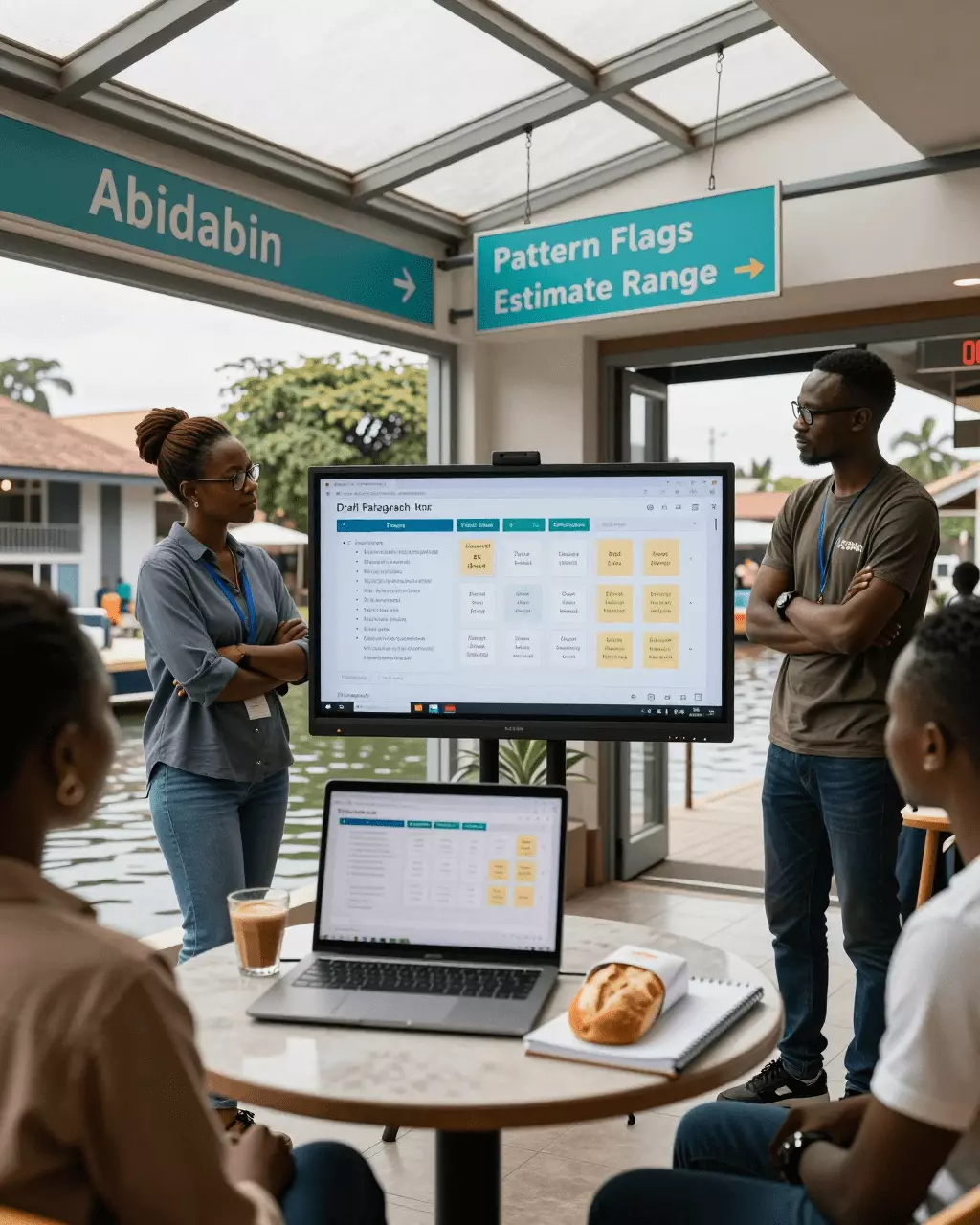 a Francophone African man in his late 20s preparing online for Vérificateur d'écriture IELTS : vérifiez les essais, estimez les bandes et améliorez-vous plus rapidement