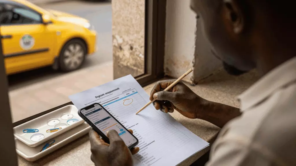 a Francophone African man in his late 20s working through Vérifiez