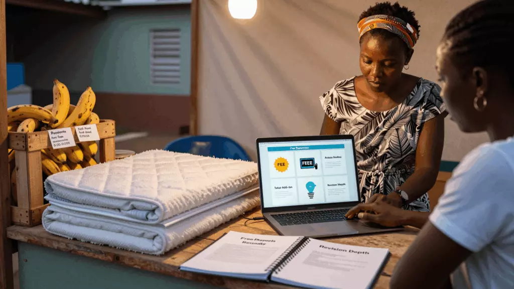 a Francophone African man in his late 20s working through Comparez
