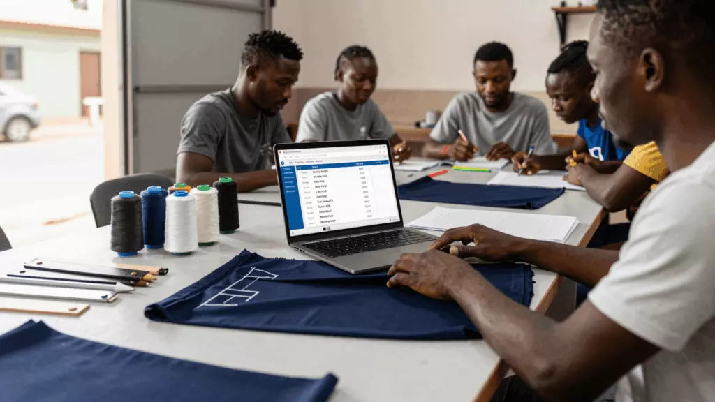 a Francophone African man in his late 20s reviewing an IELTS online course workflow