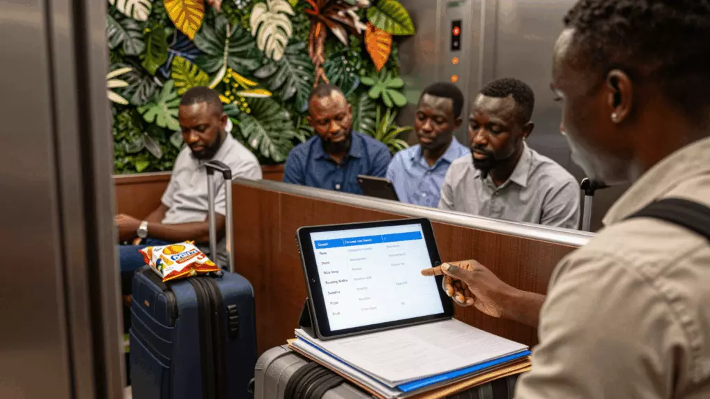 a Francophone African man in his late 20s working through Choisissez