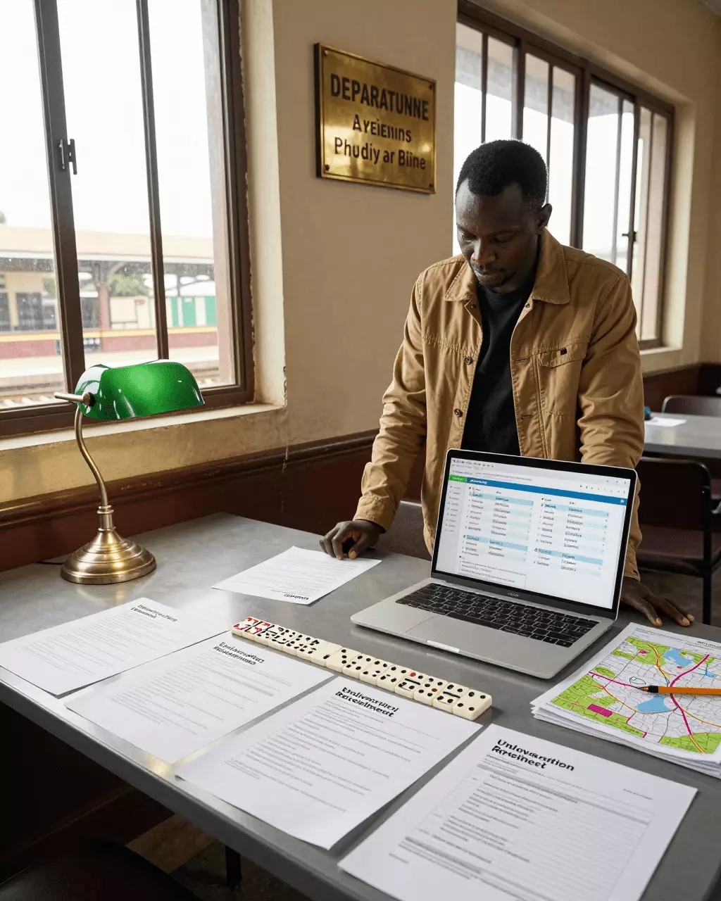 a Francophone African man in his late 20s preparing online for Cours IELTS pour étudier à l'étranger : préparation à l'admission à l'université