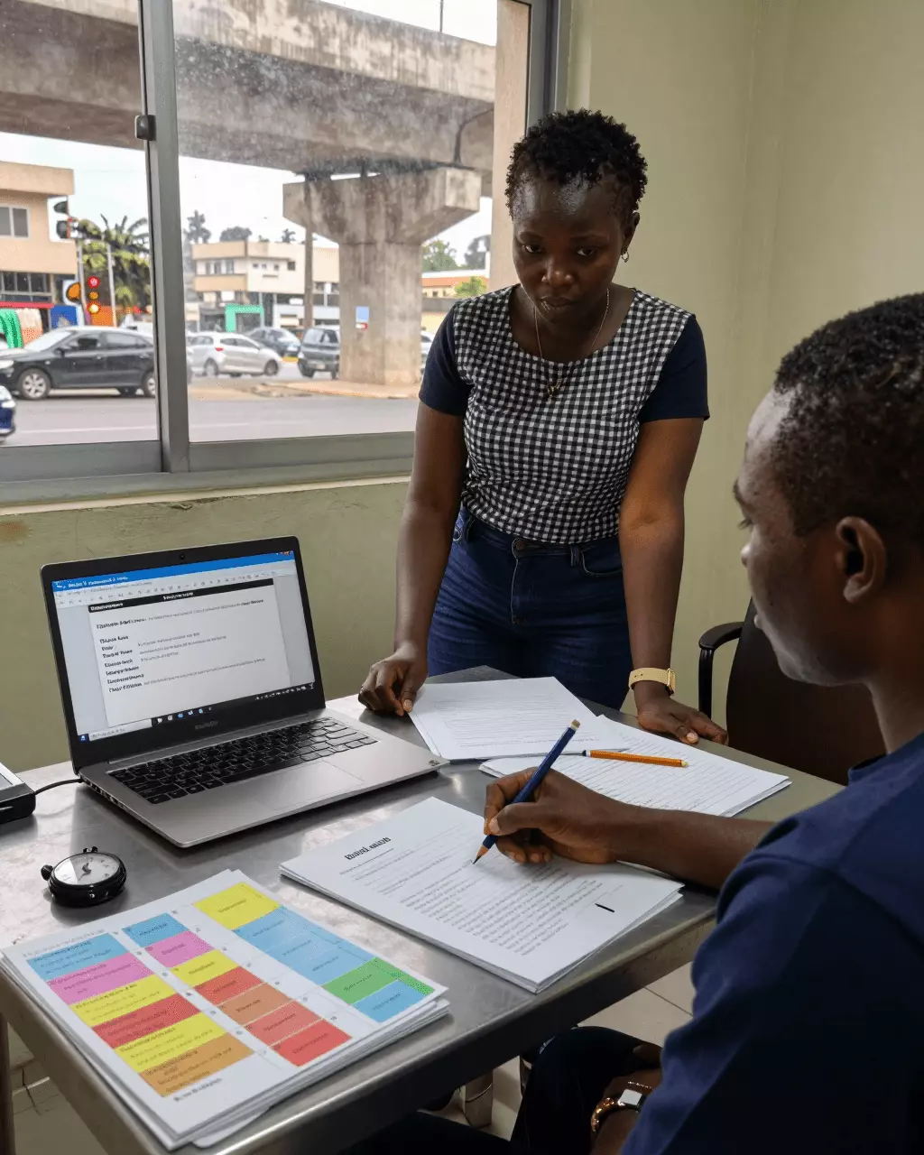 a Francophone African man in his late 20s preparing online for Guide de cours IELTS Writing Task 2 : essais, idées, structure et scores de groupe