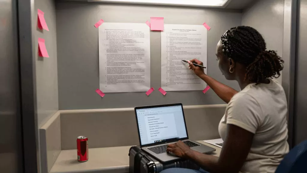 a Francophone African man in his late 20s working through Réviser