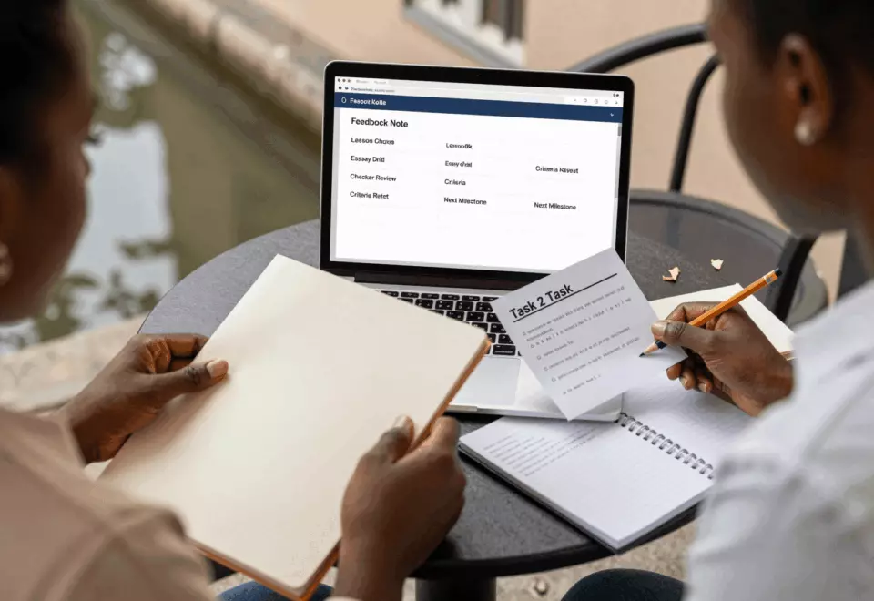 a Francophone African man in his late 20s choosing the next IELTS prep step online