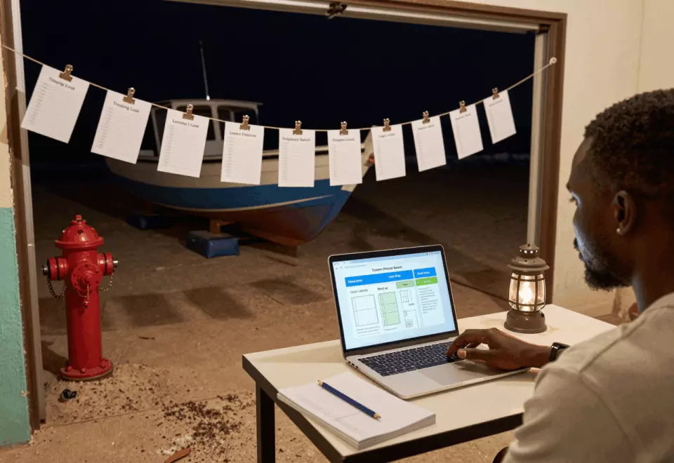 a Francophone African man in his late 20s choosing the next IELTS prep step online