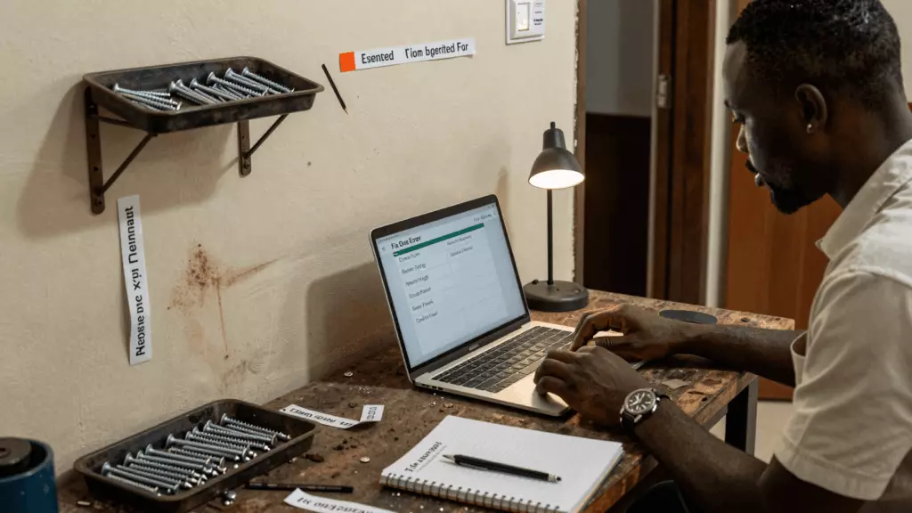 a Francophone African man in his late 20s working through Réviser