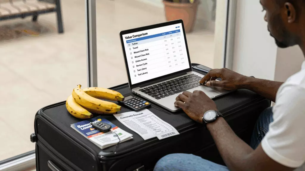 a Francophone African man in his late 20s working through Comparez