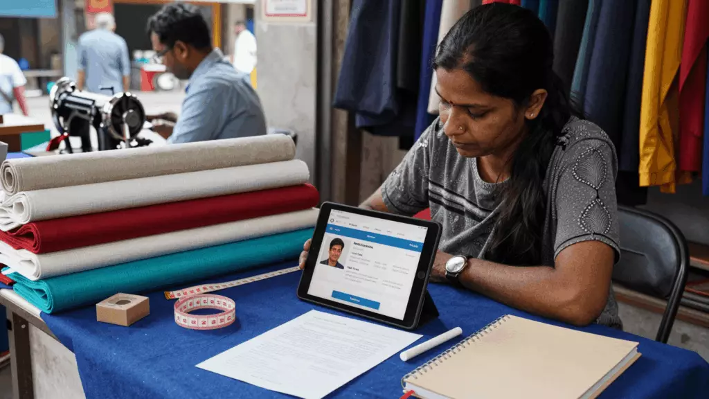 an Indian woman in her late 20s working through अध्ययन