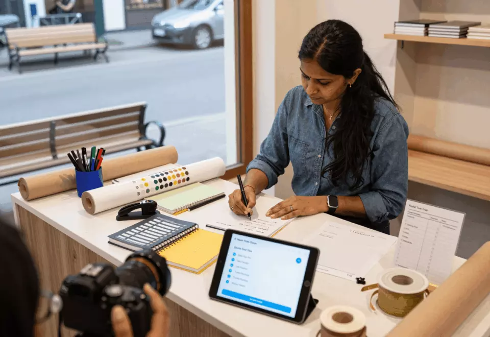 an Indian woman in her late 20s choosing the next IELTS prep step online