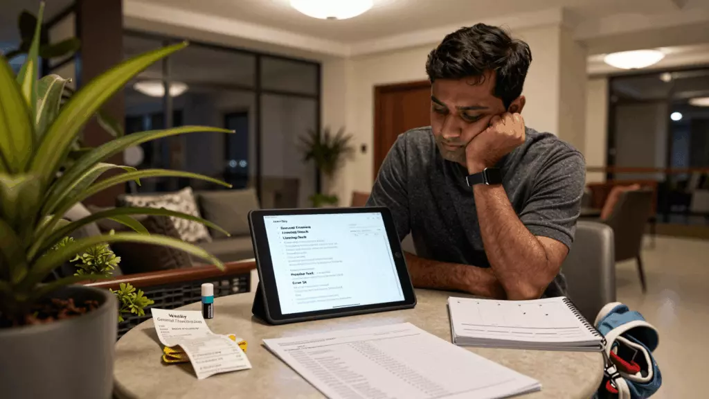 an Indian woman in her late 20s working through तैयारी करें