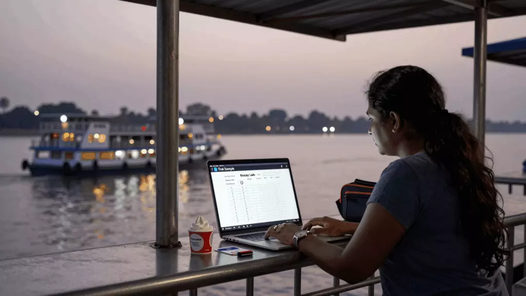 an Indian woman in her late 20s working through निर्णय लें