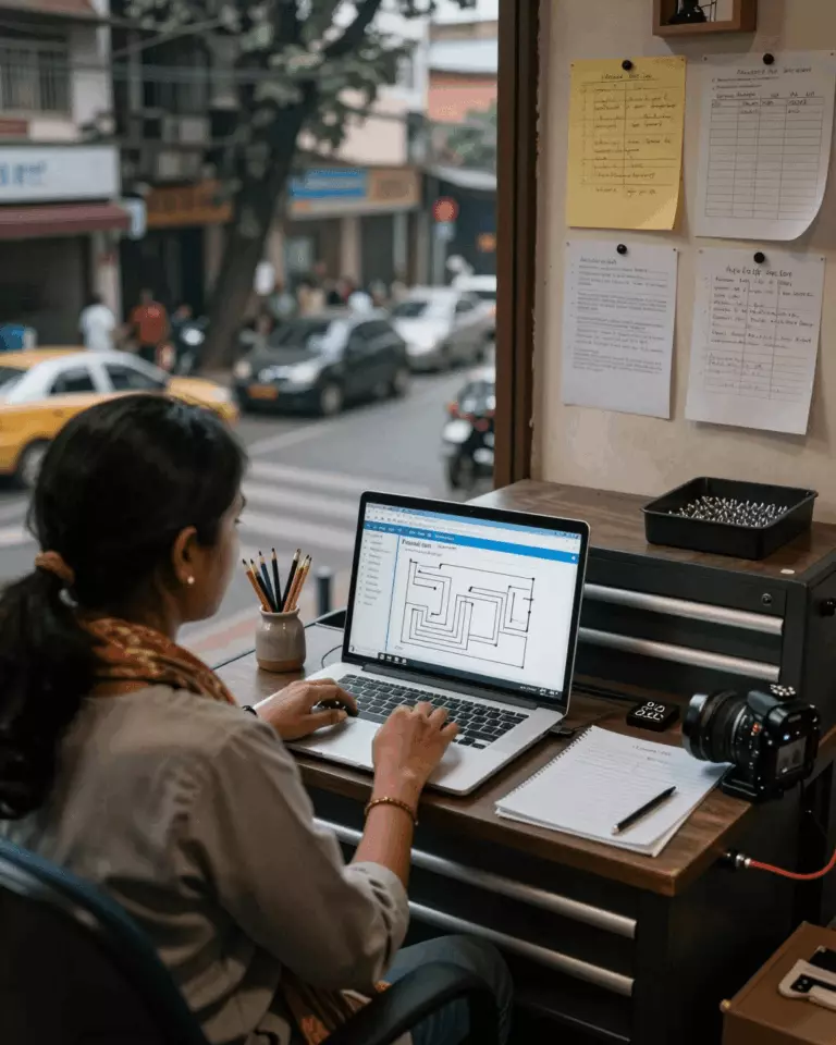 an Indian woman in her late 20s preparing online for पाठों, अभ्यास और लेखन समीक्षा के साथ अपने आईईएलटीएस बैंड स्कोर को कैसे सुधारें
