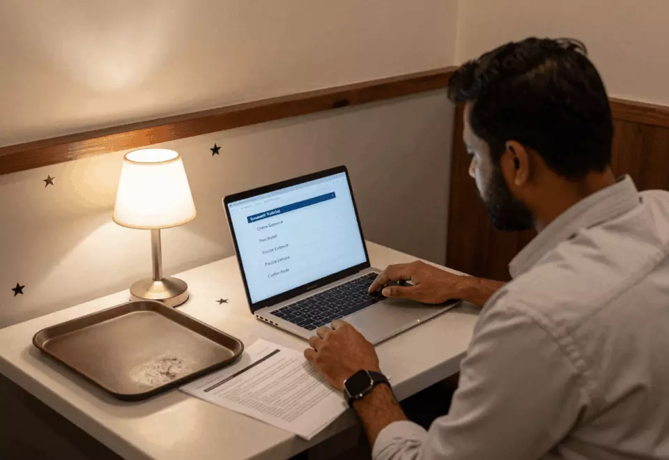 an Indian woman in her late 20s choosing the next IELTS prep step online