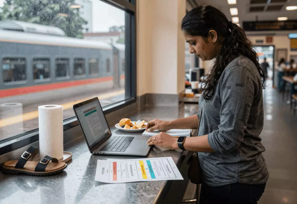 an Indian woman in her late 20s choosing the next IELTS prep step online
