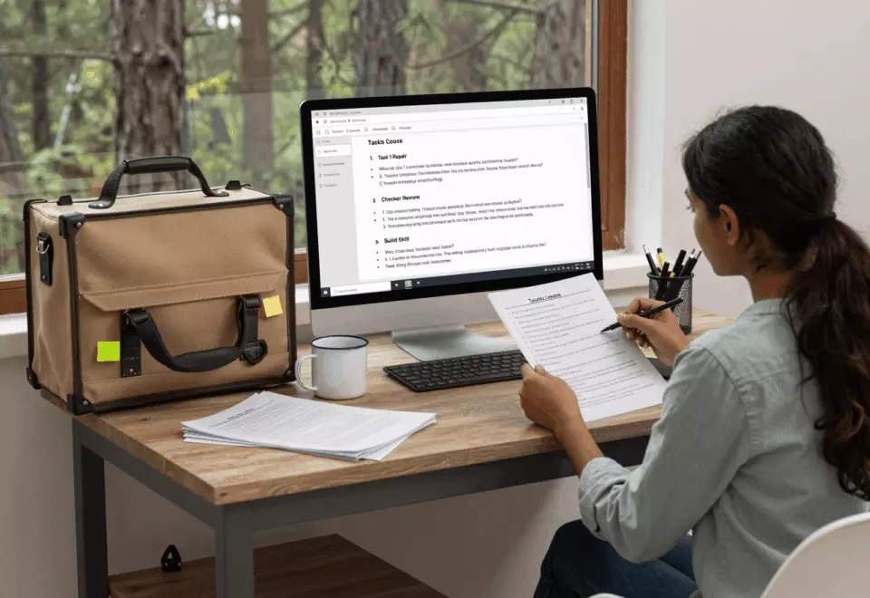 an Indian woman in her late 20s choosing the next IELTS prep step online