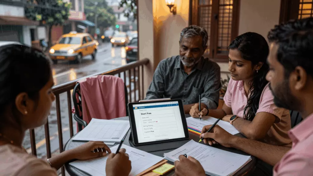 an Indian woman in her late 20s working through निर्णय लें