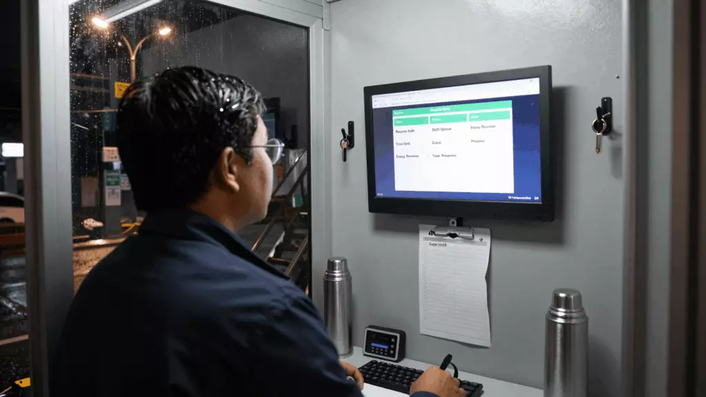 an Indonesian woman in her late 20s reviewing an IELTS online course workflow