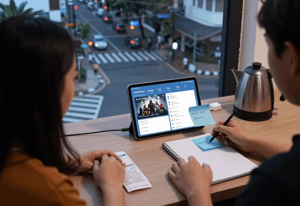 an Indonesian woman in her late 20s choosing the next IELTS prep step online