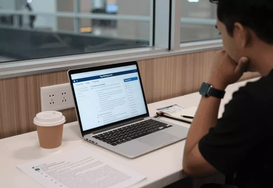 an Indonesian woman in her late 20s choosing the next IELTS prep step online