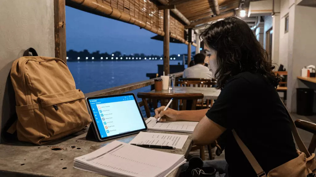 Peserta Pelatihan Umum IELTS memulai kelas online dari belajar di rumah desk