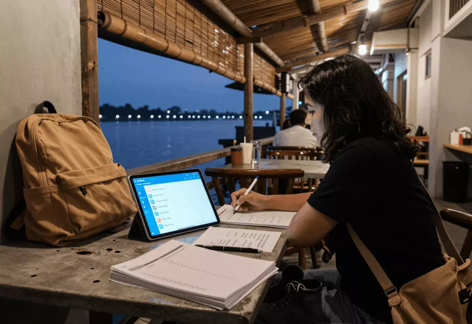 an Indonesian woman in her late 20s choosing the next IELTS prep step online