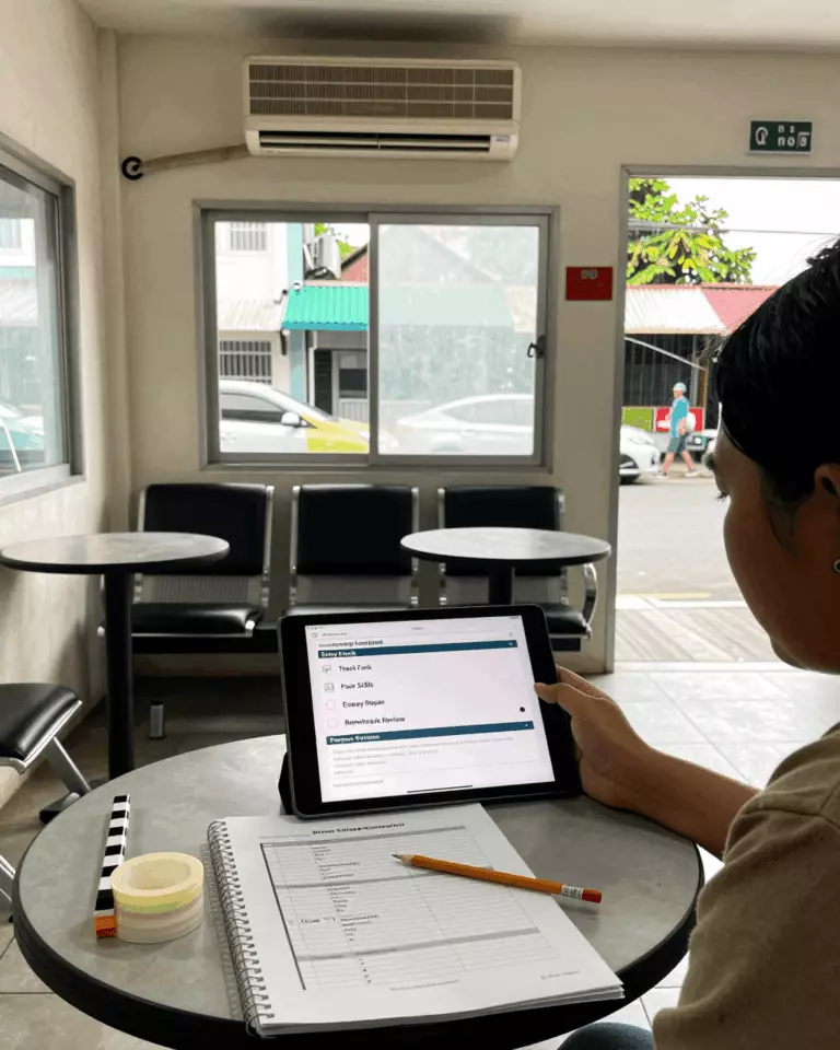 an Indonesian woman in her late 20s preparing online for Daftar Periksa Kursus IELTS Lengkap: Apa yang Harus Disertakan dalam Setiap Kursus IELTS yang Baik