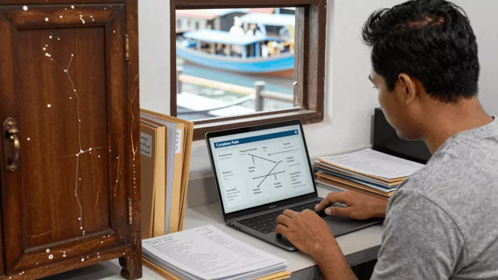 an Indonesian woman in her late 20s working through Bandingkan