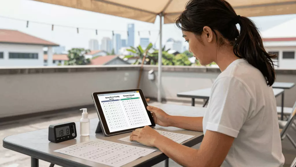 an Indonesian woman in her late 20s working through Latihan