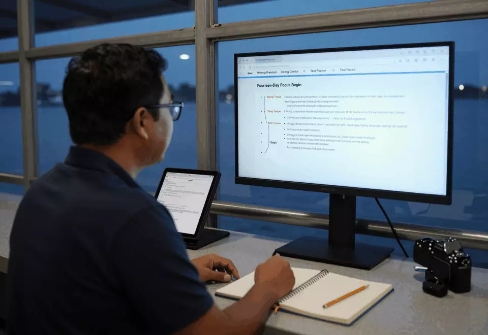 an Indonesian woman in her late 20s choosing the next IELTS prep step online