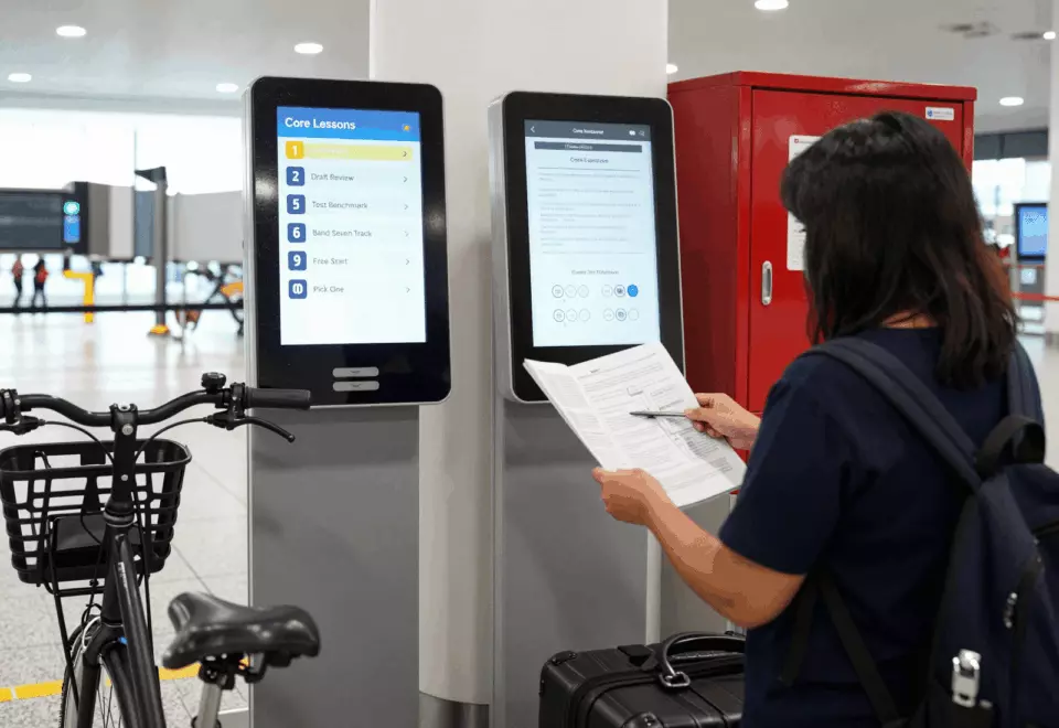 an Indonesian woman in her late 20s choosing the next IELTS prep step online