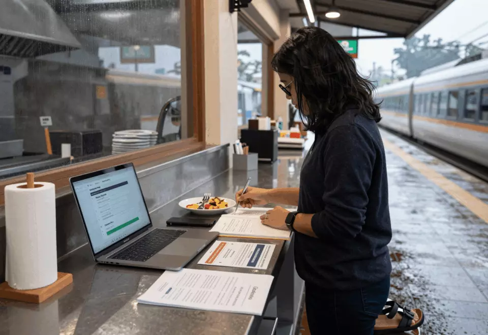 an Indonesian woman in her late 20s choosing the next IELTS prep step online